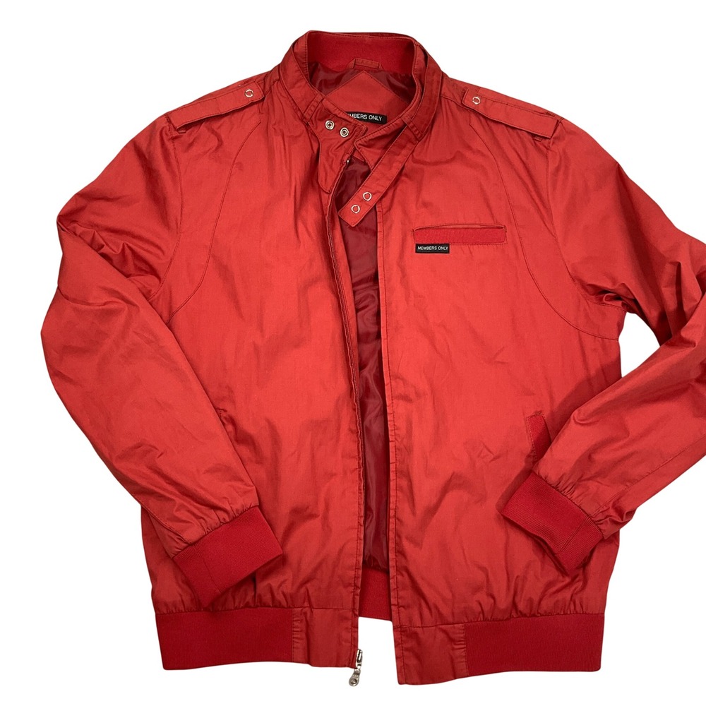 Members Only Racer Jacket Mens XLarge Red Iconic Epaulette Zip Bomber